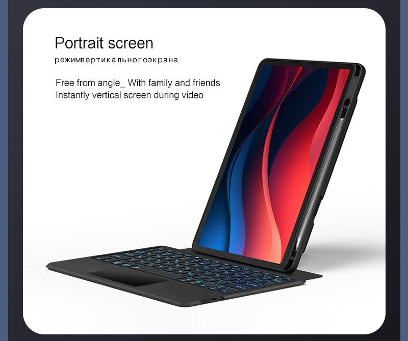 Lenovo Tablet M11 Split Screen 7-Color Luminous Bluetooth Keyboard & Leather Case with Mouse Set