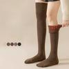 Korean Style Simple Solid Color Plush Thicken Stockings Female Winter Terry Thermal Casual Comfortable Slim-Fit Thigh High Socks