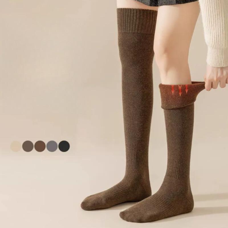 Korean Style Simple Solid Color Plush Thicken Stockings Female Winter Terry Thermal Casual Comfortable Slim-Fit Thigh High Socks