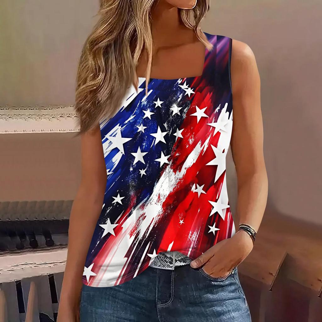 Tanktop mit quadratischem Kragen, bedruckt, lässig, lockere Passform, ärmelloses Shirt