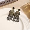 Bohemian Diamond-Encrusted Portrait Fringed Earrings Women'S Retro Light Luxury Earrings, High-End Fashion Personalized Earrings