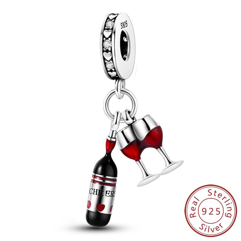 Fit Original Copper Charms Beads Wine Glass Coffee Cup Charms Pendant For Women Bracelet Charms Diy Jewelry Gift