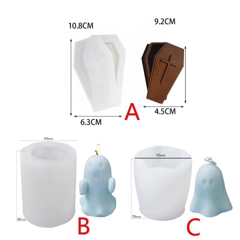 Ghosts and Coffin Silicone Mold Halloween Candle Mold Non-stick Easy to De-mold for DIY Candle Plaster Halloween Decor