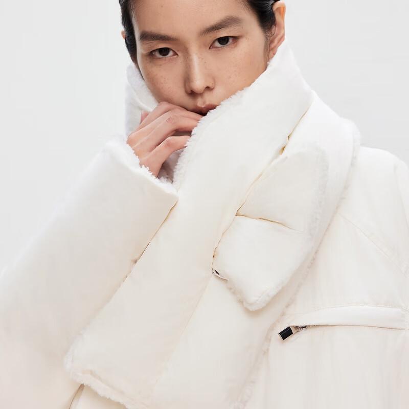 ONLY Women's Detachable Scarf 90% White Duck Down Jacket