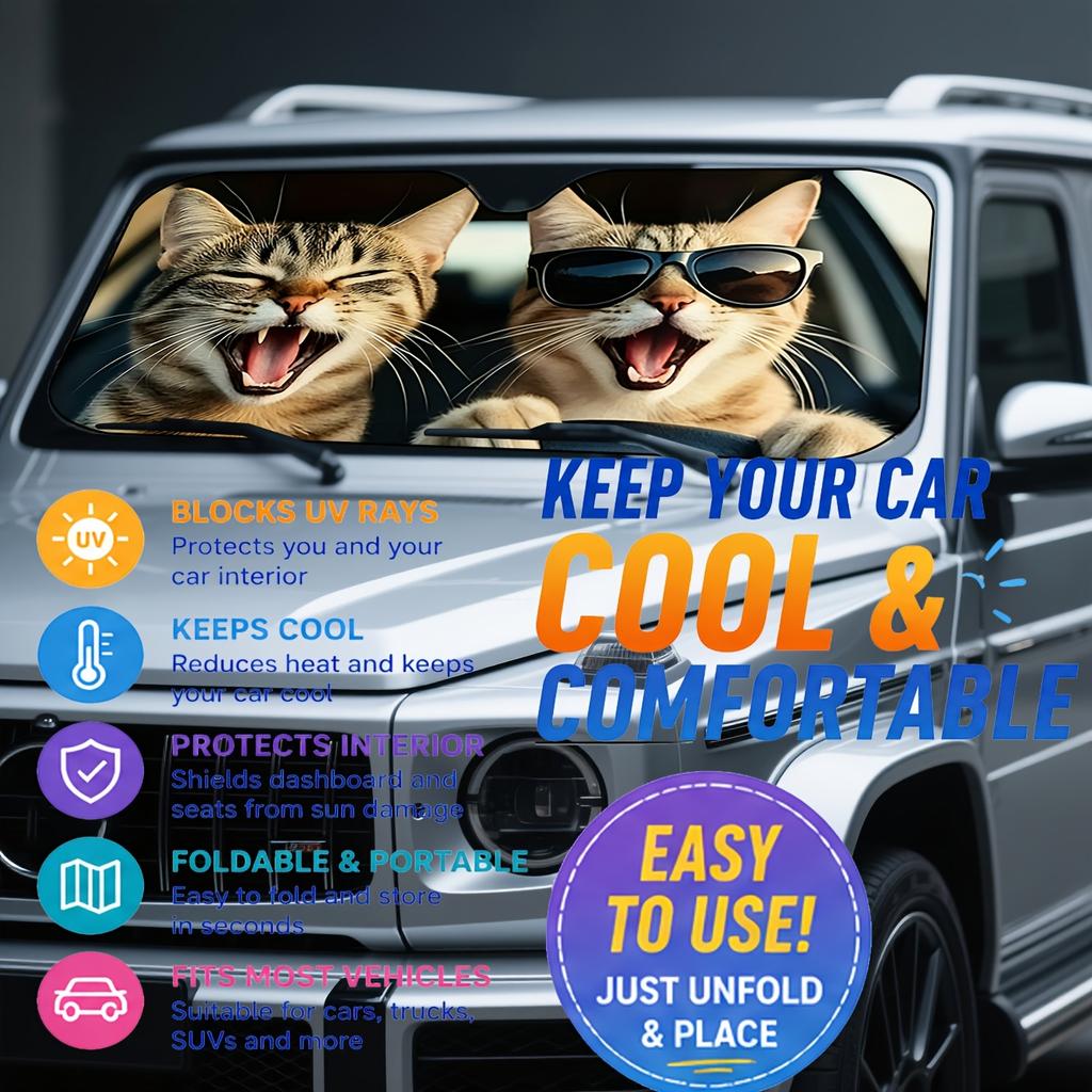 1Pcs Poodle Dog Pattern Windshield Sunshade UV Rays Heat Blocker Keeps Vehicle Cool Unique Design Fit Sedans SUVs Trucks RVs