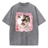 Y2k T Shirt Vintage Washed Cotton T-Shirt Funny Meme Cat Graphic Tee Casual Streetwear Spring Summer Clothing