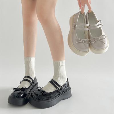 Zapatos de plataforma de boca baja para mujer, estilo Mary Jane, de piel, con abertura para falda.