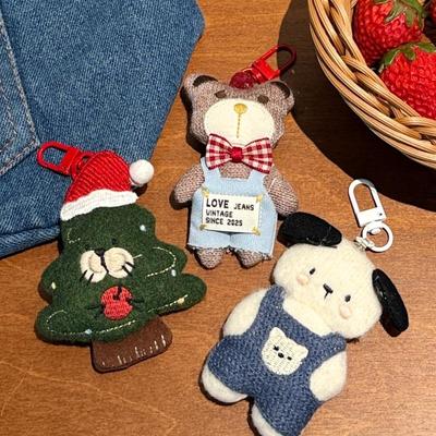 Cute Cartoon Plush Little Bear Dog Keychain Kawaii Plush Small Animal Doll Backpack Decoration Pendant Key Ring Accessories Gift
