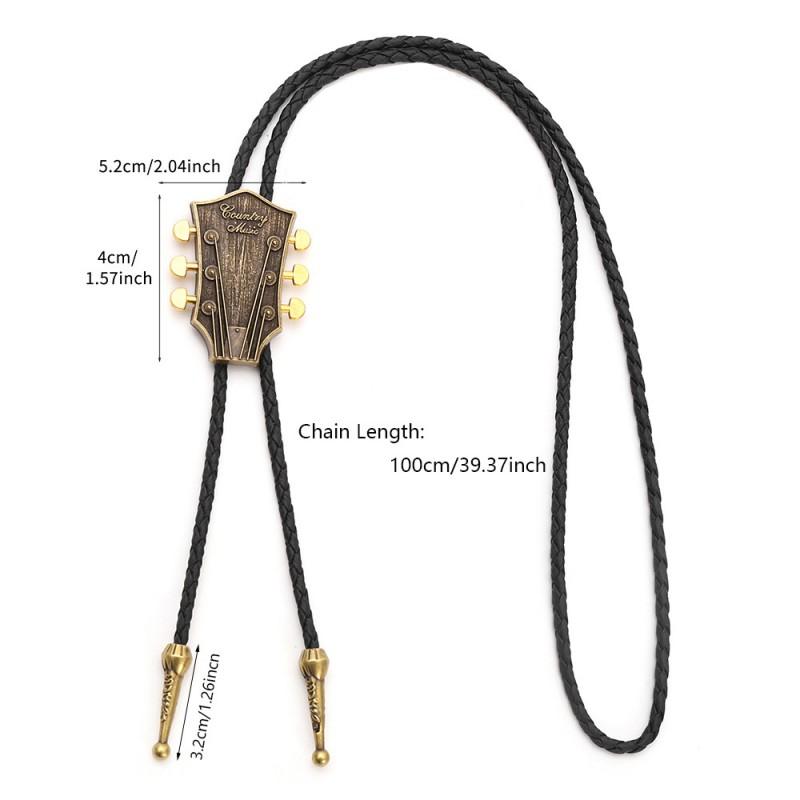 Handmade Retro Guitar Head Bolo Tie Necklace Men Women Western Cowboy Style Leather Chain Pendant Jewelry