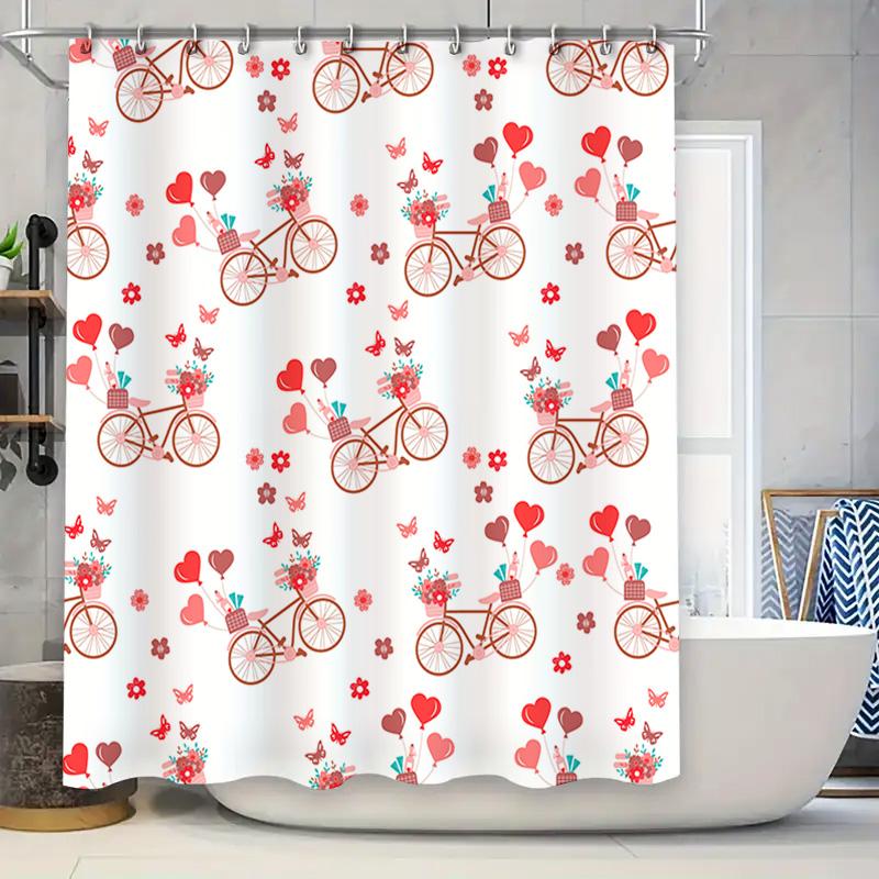 

Retro Bicycle Pattern Shower Curtain Romantic Red Floral Decor For Bathroom Size: 72 X84 |.Com W60H190(CM)-1 Pcs
