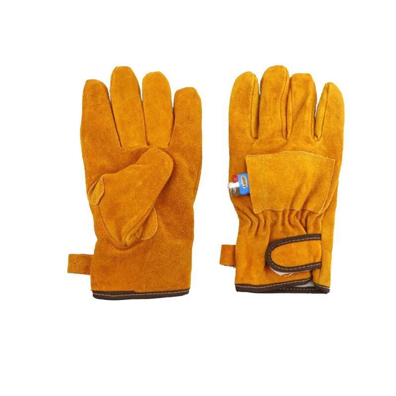 ZISIZ Outdoor Camping Wood Stove Heat Resistant Leather Gloves - Short