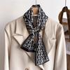 Women Silk Feel Printed Design Scarf Shawl  Luxury Long Narrow Small Silk Scarves Ladies Headband Headscarve