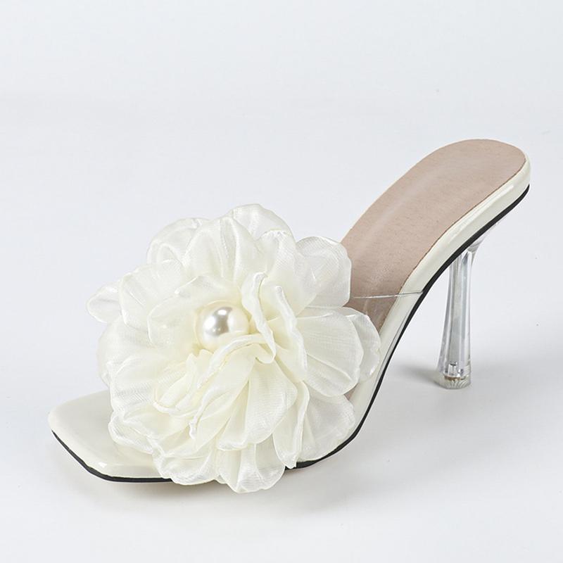 

Модные Liyke Большие размеры 44 45 46 Женские прозрачные тапочки Модные розовые цветы Жемчуг Дизайнерские сандалии Женская обувь Прозрачные высокие каблуки 35 абрикосовый