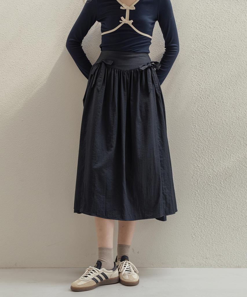 Rotre Domin Shirring Ribbon Navy Skirt