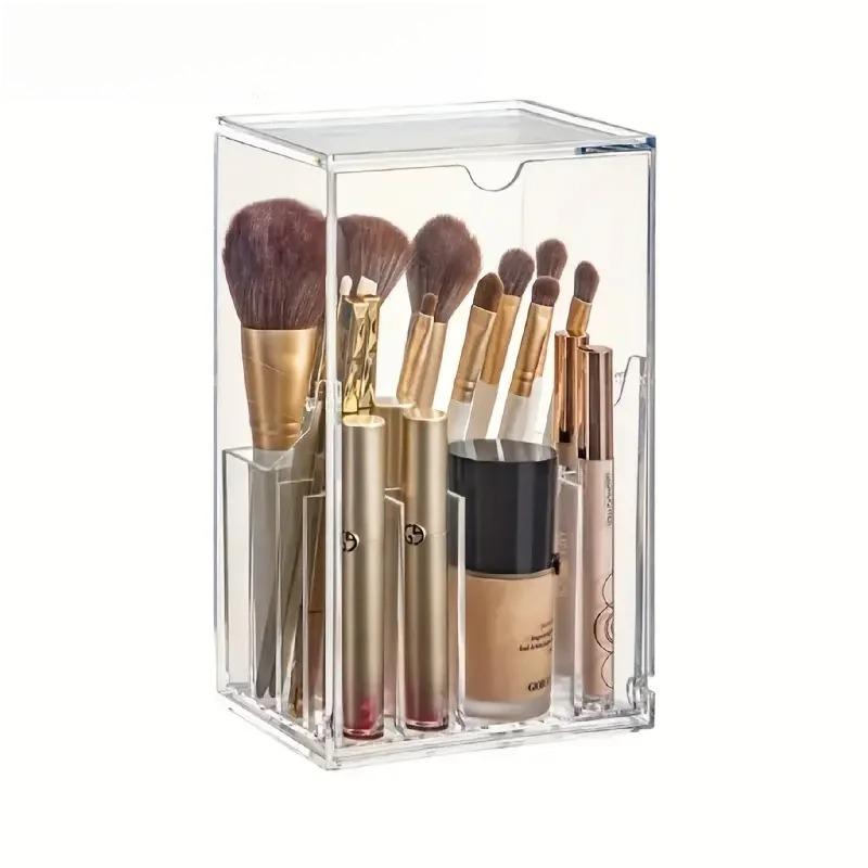 1PC Front Flap Lid Makeup Brush Holder Clear Cosmetic Brush Storage Box Makeup Brush  Slant Desk Makeup Tool Container