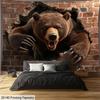 3D Fierce Bear Breakthrough Wall Art Tapestry, Aggressive Powerful Animal Print Poster Wide Wall Hanging For Bedroom Living Room