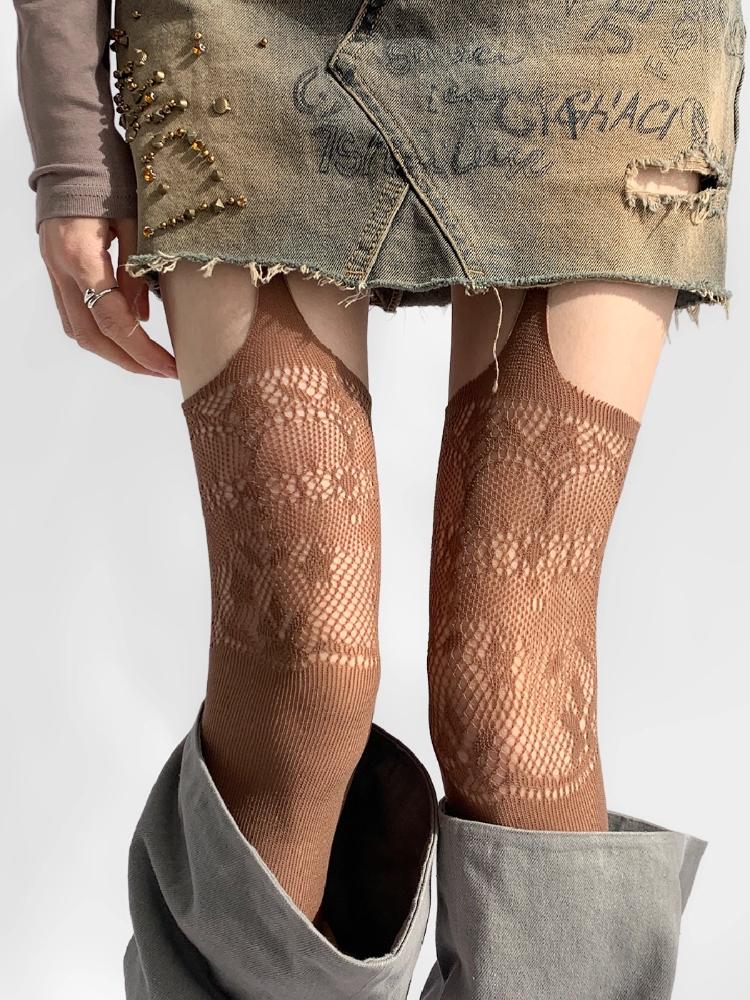 

Новый Дизайн Принт Подвязка Чулки в Сетку Сексуальные Женские Ажурные Чулки Выше Бедра Подвязки Панк Острые Девушки Сетка Гольфы Выше Колена One Size