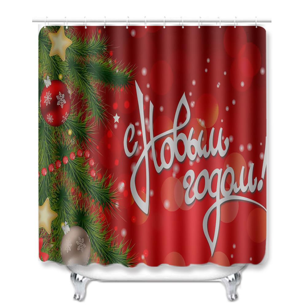Christmas Bathroom Shower Curtain Toilet Floor Mat Four-Piece Bathroom Non-Slip Door Mat Kitchen Bedroom Absorbent Carpet