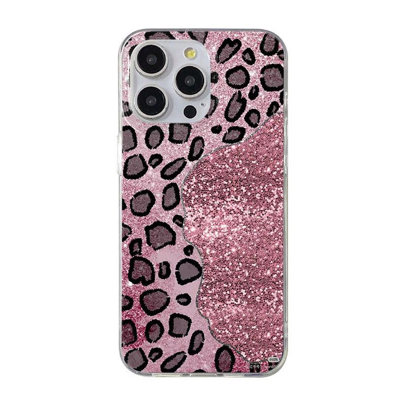 Stampa leopardo glitter personalizzata per iPhone16 Apple 11/12/13/14/15Promax custodia per telefono piuma 17