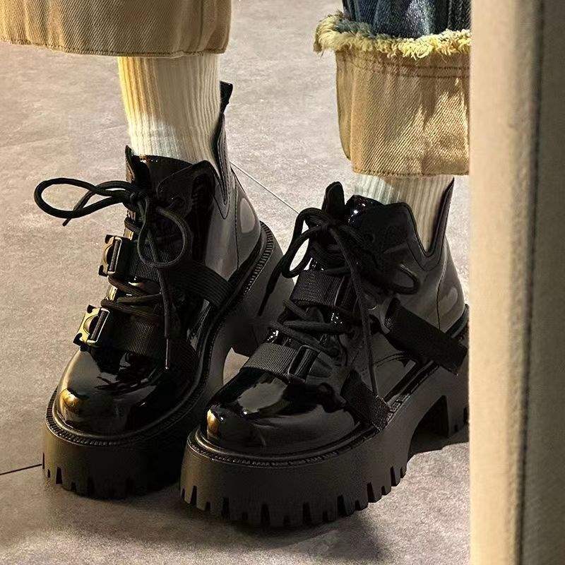 Maillard Short Martin Boots Women's Autumn and Winter Versatile Locomotive Boots Belt Buckle Thick-soled Martin Boots British Style Shows Thin Legs