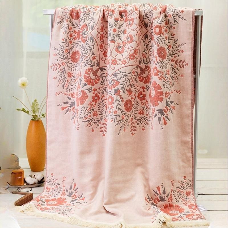80 X 160cm Printing Pure Bath Towel, 100% Cotton Four Layer Gauze Breathable Towel ,Soft Absorbent Large Bath Towel for Home, 1pc