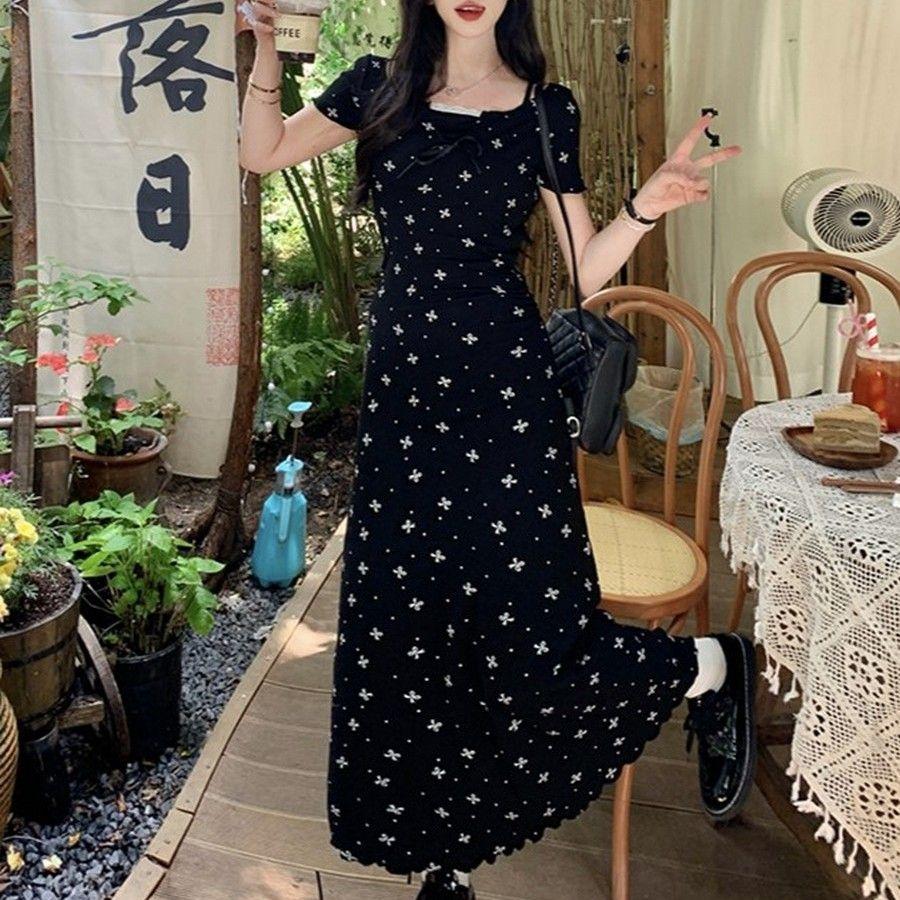 Fake Two Pieces Short Sleeve Mini Dress Summer Fashion Lace Spliced Bow Printed Slim Folds A-Line Waist Dresses