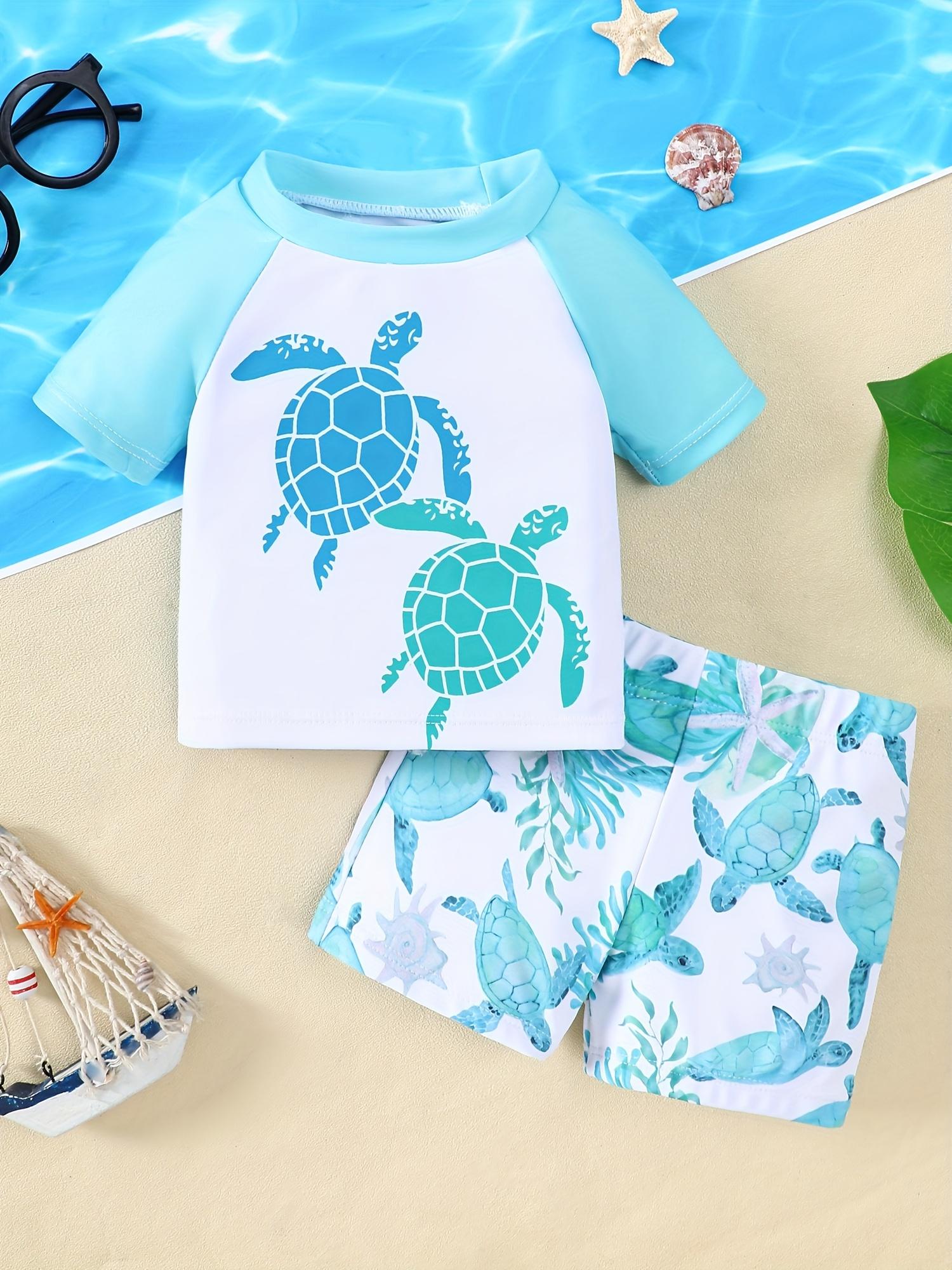 Boys Swimwear Set Summer Short Sleeve T Shirt Shorts Cartoon Turtle Print Swim Suit for Kids Baby 90