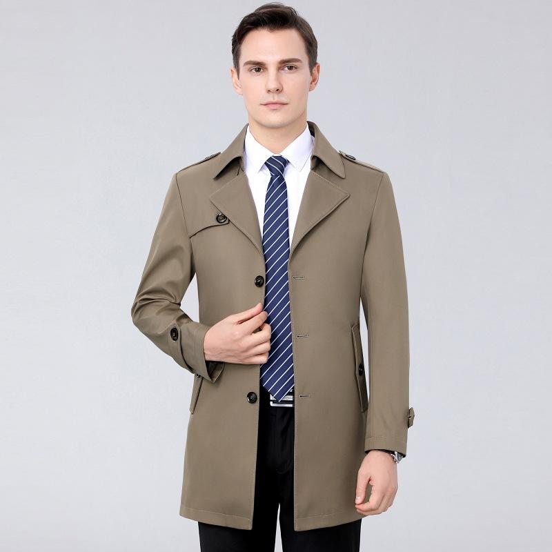 Spring and Autumn new style windbreaker men's mid-length mulberry silk suit collar business casual jacket for young and middle-aged people