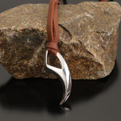 Viking Wolf Tooth Spike Pendant Necklace with Adjustable PU Leather Cord