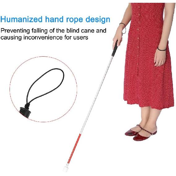 Blind Cane, Folding Reflective Red Cane 43.3in, Non-Slip Aluminum Walking Stick For Blind People, Visually Impaired and Disabled