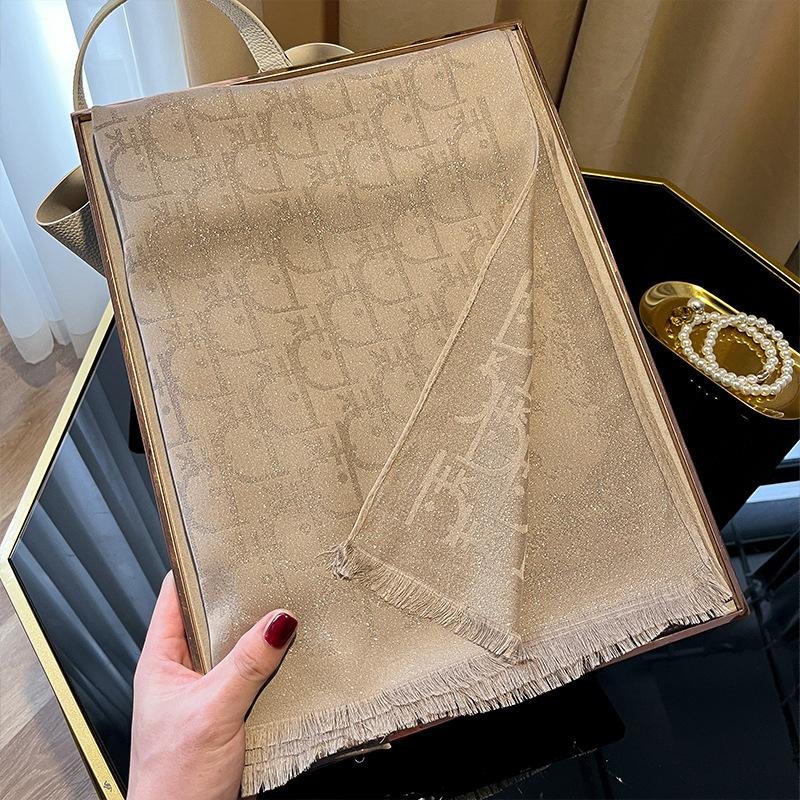 Simulation Silk Fashionable And Elegant High-End Long Silk Scarf Short Beard Shawl Long Scarf Tencel Cotton Gold Silk Scarf