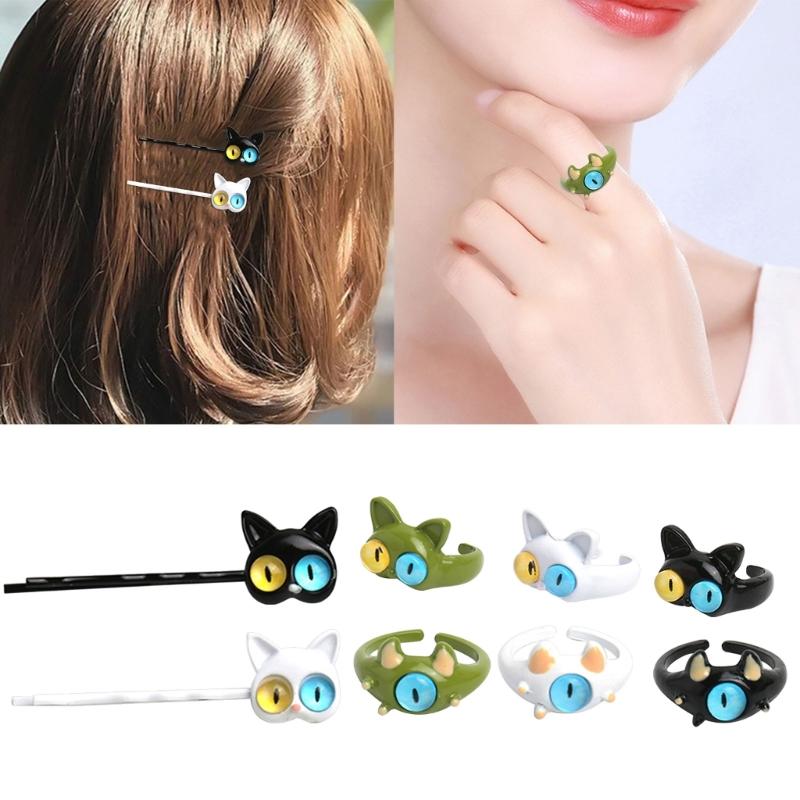 Funny Green-Monster Ring Hairpin Cool Two Color Cat-Eye Open Couples Rings Wedding Party Finger Jewelry Accessories