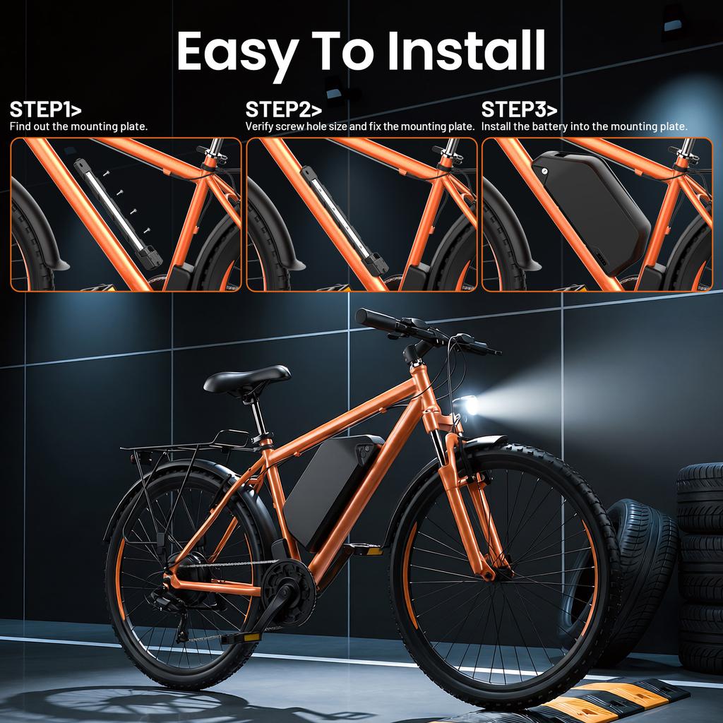 EU Warehouse Stock 52V 25Ah Electric Bicycle Lithium Battery 40A BMS E-bike Rechargeable with 3A Charger Battery Pack