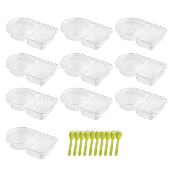 Double Compartment Condiment Container with Lids And Spoon Leakproof Sauce Box Reusable Transparent Seasoning Containers for Kitchen Cafe Restaurant