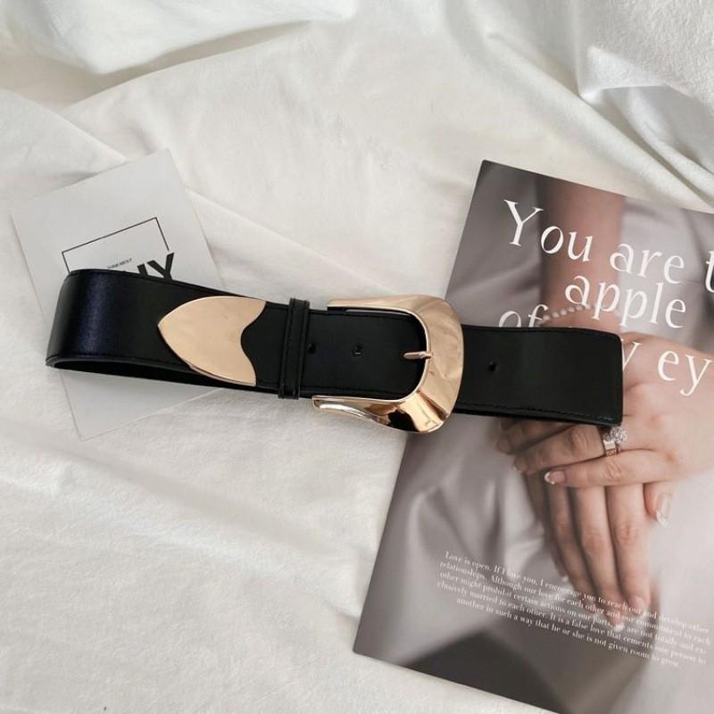 Black Wide Elegant Pu Belt For Women Versatile For Dresses And Styles Casual
