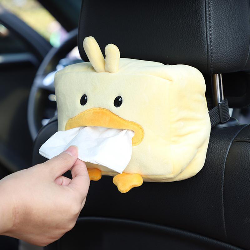 Suporte para caixa de lenços de papel de desenho animado, fofo, curto, pelúcia, caixas de lenços de papel, suporte para apoio de braço, assento de carro, decoração de carro, suporte para lenços de papel de carro