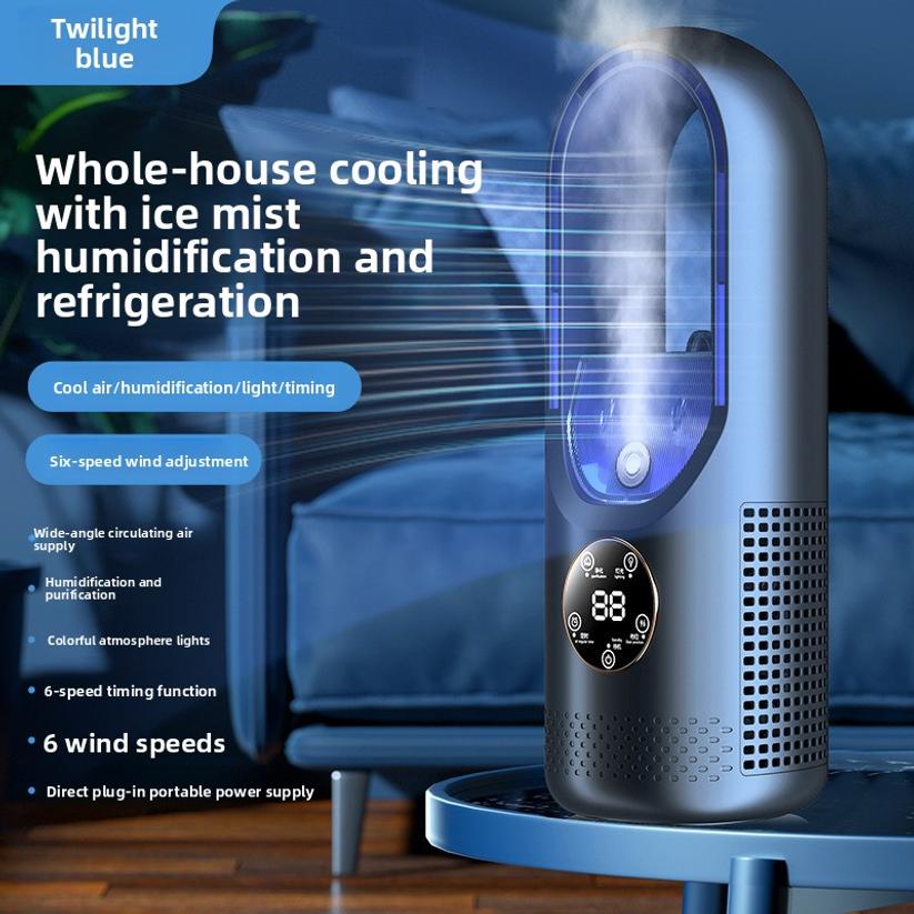 Portable USB Air Cooler Leafless Electric Fan 6 Speed Silent Timer Air Conditioner Cooling Fan Humidifier Conditioning Fan