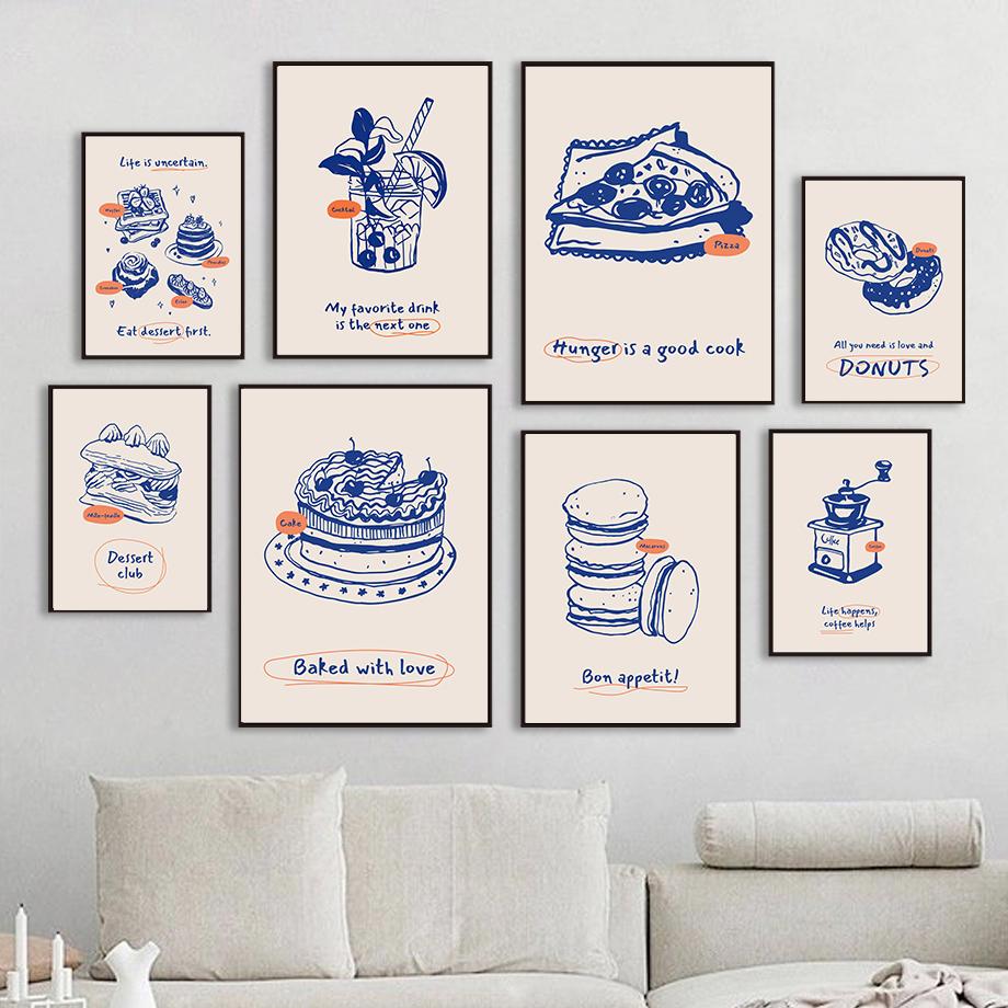 Vintage Cake Drink Coffee Dessert Food Cooking Posters and Prints Wall Art Canvas Printing Pictures for Kitchen Store Home Decor