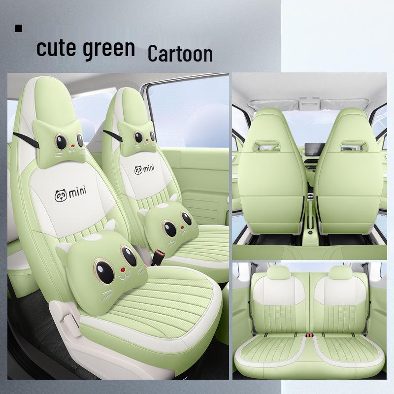 Panda Mini Cartoon Leather Car Seat Cover - Full Surround, Fits 23 Models, Cute Design