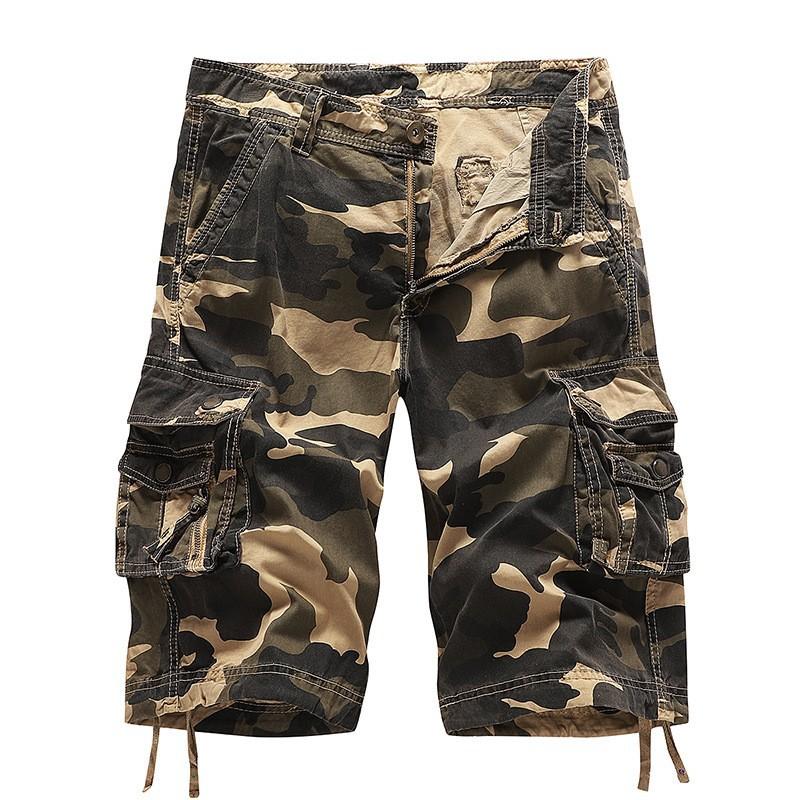 Herren Tarnung Cargoshorts Mehrere Taschen Taktisch Locker Kordelzug Saum Lässig Outdoor Wandern Sommer Militärstil Kurze Hosen