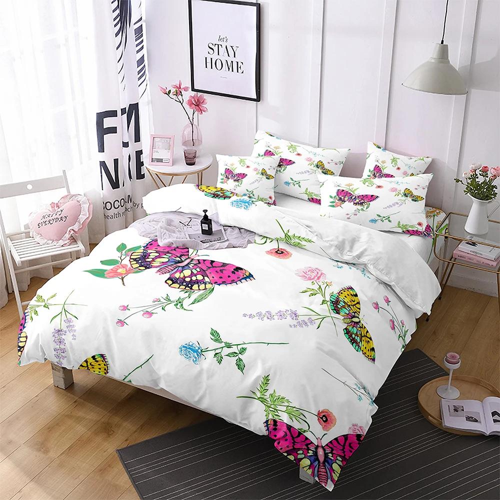 Butterfly Duvet Cover King Queen Blue Watercolor Butterflies Bedding Set For Kid Teen Flying Animal 2/3Pcs Polyester Quilt Cover