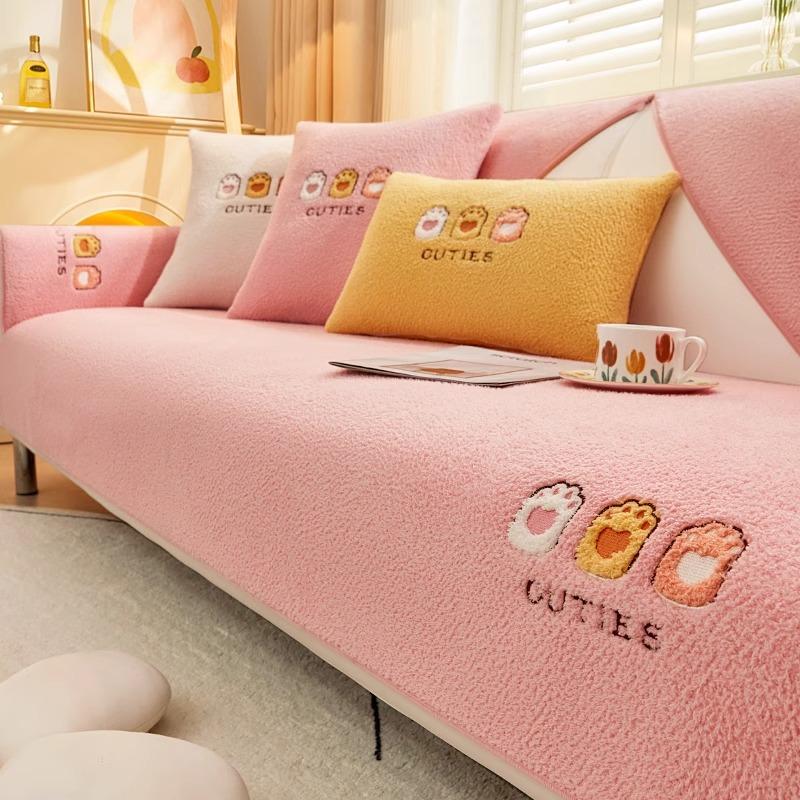 Embroidery Thickening Non-slip Sofa Cover Living Room Winter Warm Lambs Velvet Sofa Towel Nordic Sectional L-shaped Couch Covers
