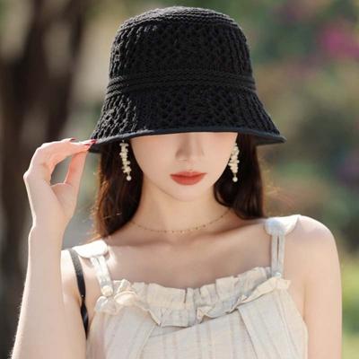 Breathable Sunshade Basin Cap Hollow Out Woven Fisherman Hat Fashion Knitted Bucket Hat  Summer