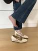 French wedge heel splicing square head Mary Jane shoes 2025 new high heels Korean version commuter shoes one word with single shoes women