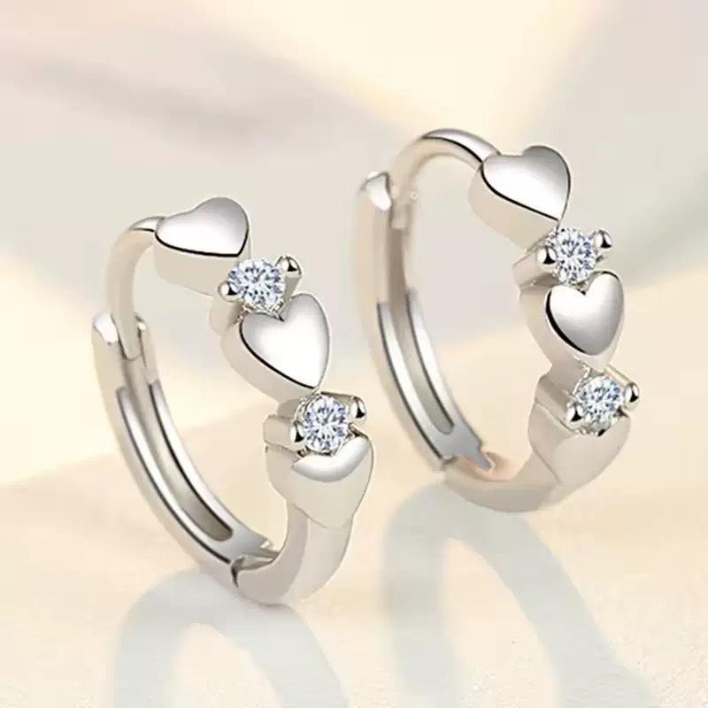 Korean Style Heart-Shaped Zircon Ear Studs and Hoops for Women