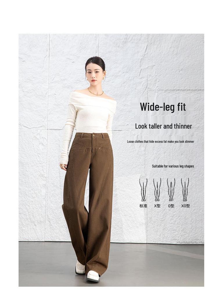 Xin Ge Women's 2024 High-Waisted Wide-Leg Retro Jeans
