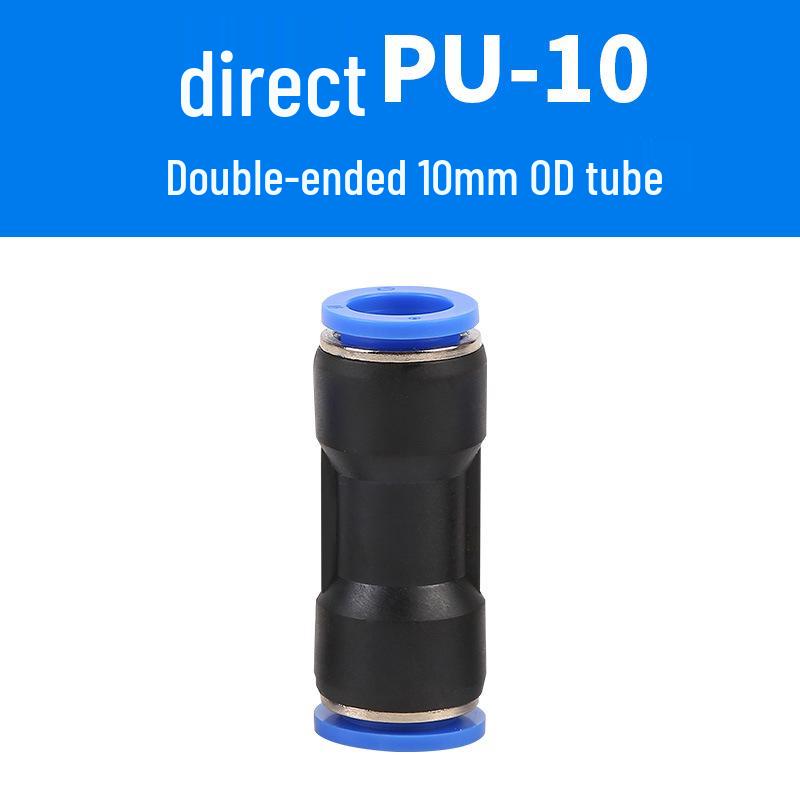 Straight Quick Push-In Pneumatic Air Tube Connector, PU Sizes 6-16, Plastic Two-Way Joint