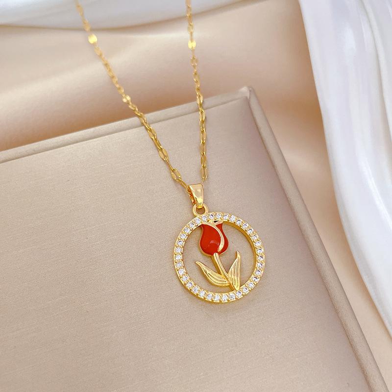Light Luxury Temperament Gorgeous Ring Rose Necklace Women'S Versatile Collarbone Chain Titanium Steel Chain
