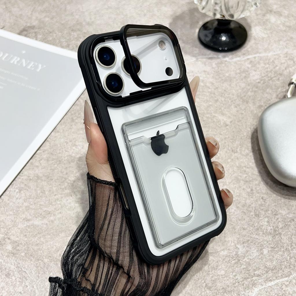 Acrylic Card Holder Slot Transparent Case For iPhone 17 Air 16 15 14 13 12 11 Plus Pro Max Wallet Camera Holder Protection Cover