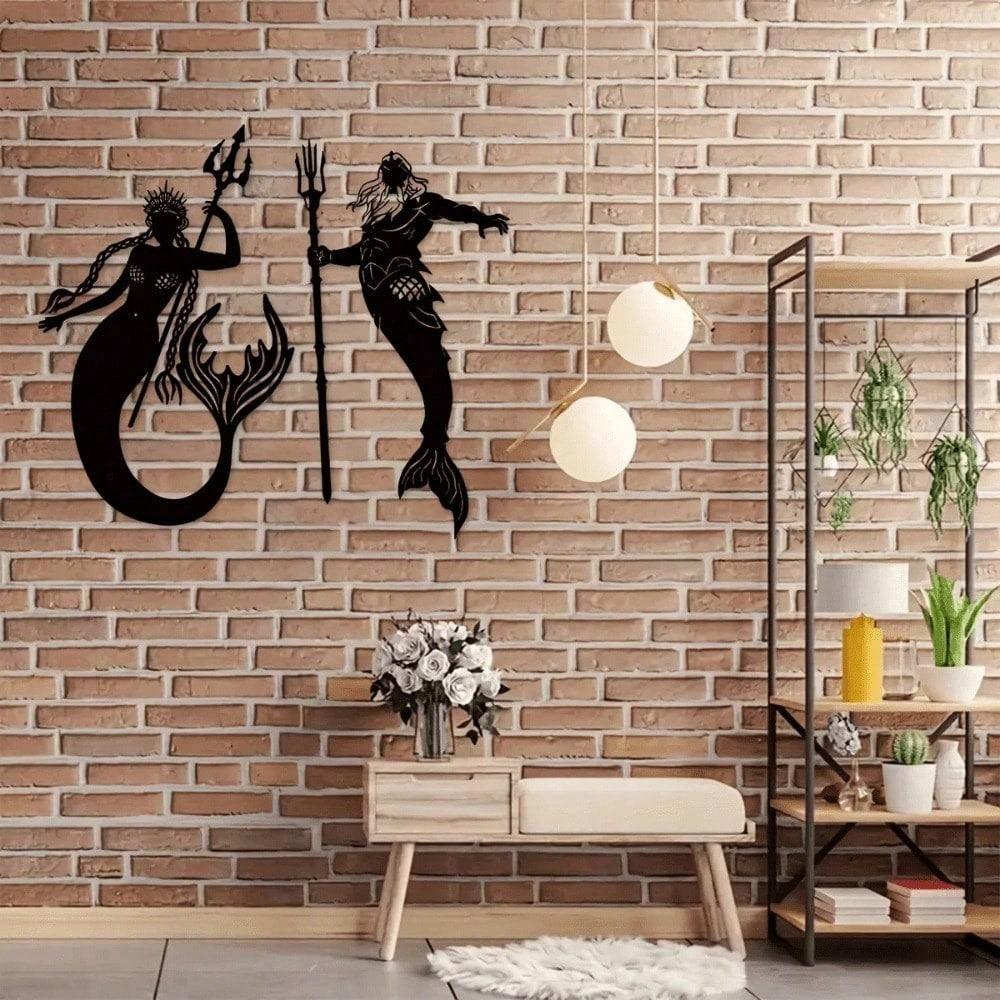 Artisanal Metal Mermaid & Merman Wall Art, Handmade Fantasy Home Decor, Modern Gothic Mythological Sculpture Atlantis